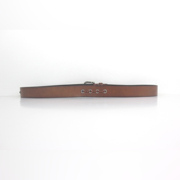 Cognac Brown Rustic Leather Belt with Silver Buckle and Topstitching Distressed - Picture 4 of 8